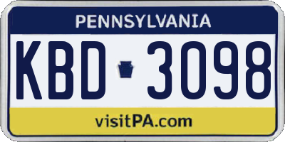 PA license plate KBD3098