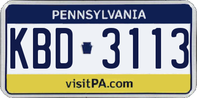 PA license plate KBD3113