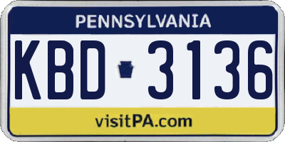 PA license plate KBD3136