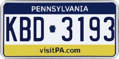 PA license plate KBD3193