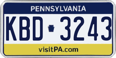 PA license plate KBD3243