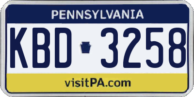 PA license plate KBD3258