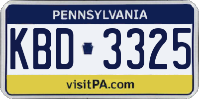 PA license plate KBD3325