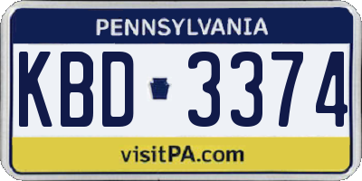 PA license plate KBD3374