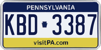 PA license plate KBD3387