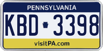 PA license plate KBD3398