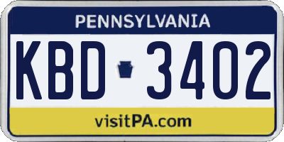 PA license plate KBD3402
