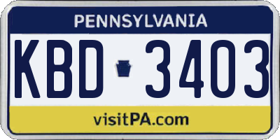 PA license plate KBD3403