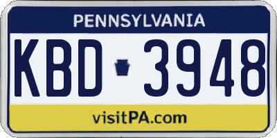 PA license plate KBD3948