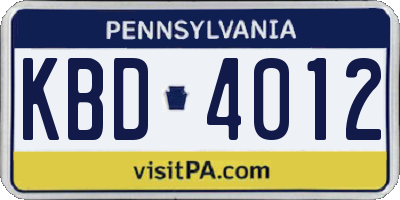 PA license plate KBD4012