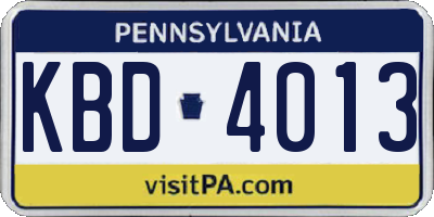 PA license plate KBD4013
