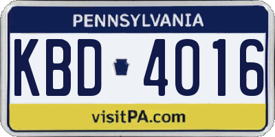 PA license plate KBD4016