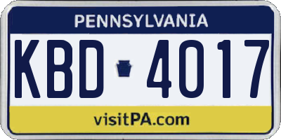 PA license plate KBD4017