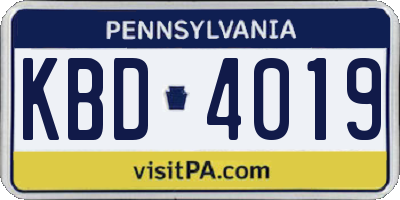PA license plate KBD4019