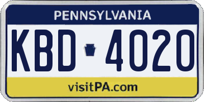 PA license plate KBD4020