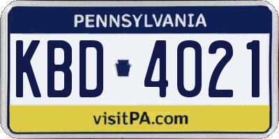 PA license plate KBD4021