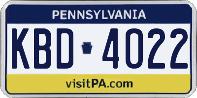 PA license plate KBD4022