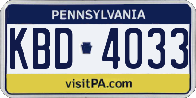 PA license plate KBD4033