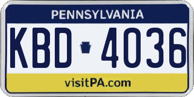 PA license plate KBD4036
