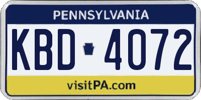 PA license plate KBD4072