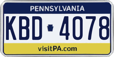 PA license plate KBD4078