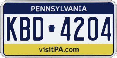 PA license plate KBD4204