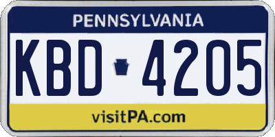 PA license plate KBD4205