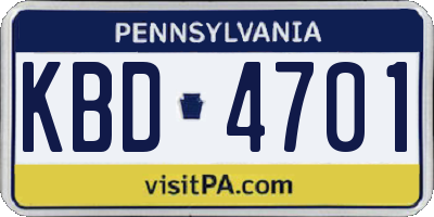 PA license plate KBD4701