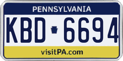 PA license plate KBD6694