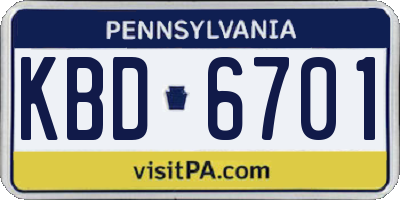 PA license plate KBD6701