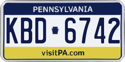 PA license plate KBD6742