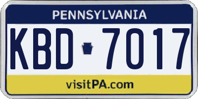 PA license plate KBD7017