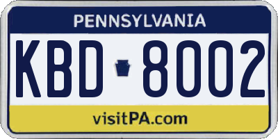 PA license plate KBD8002