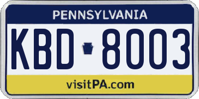 PA license plate KBD8003