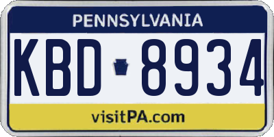PA license plate KBD8934