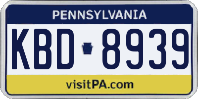 PA license plate KBD8939