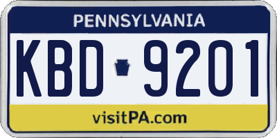 PA license plate KBD9201