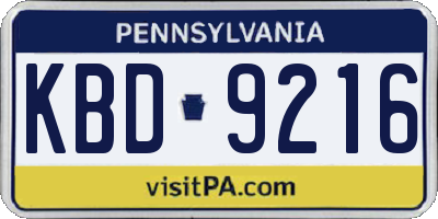 PA license plate KBD9216