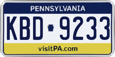 PA license plate KBD9233