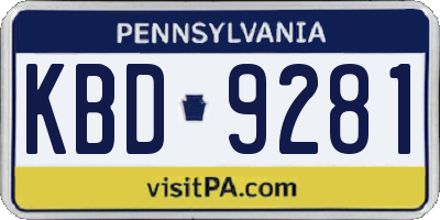 PA license plate KBD9281