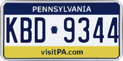 PA license plate KBD9344
