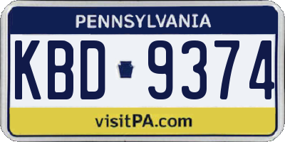 PA license plate KBD9374