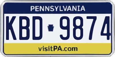 PA license plate KBD9874