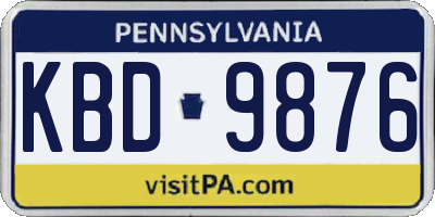 PA license plate KBD9876