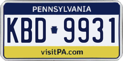PA license plate KBD9931