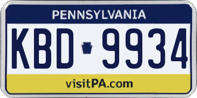 PA license plate KBD9934