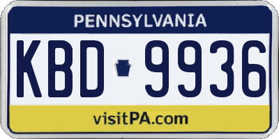 PA license plate KBD9936