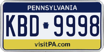 PA license plate KBD9998