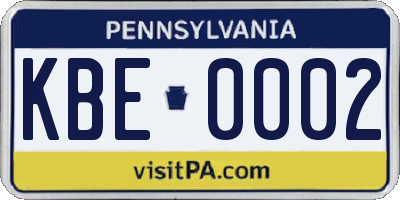 PA license plate KBE0002