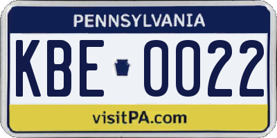 PA license plate KBE0022